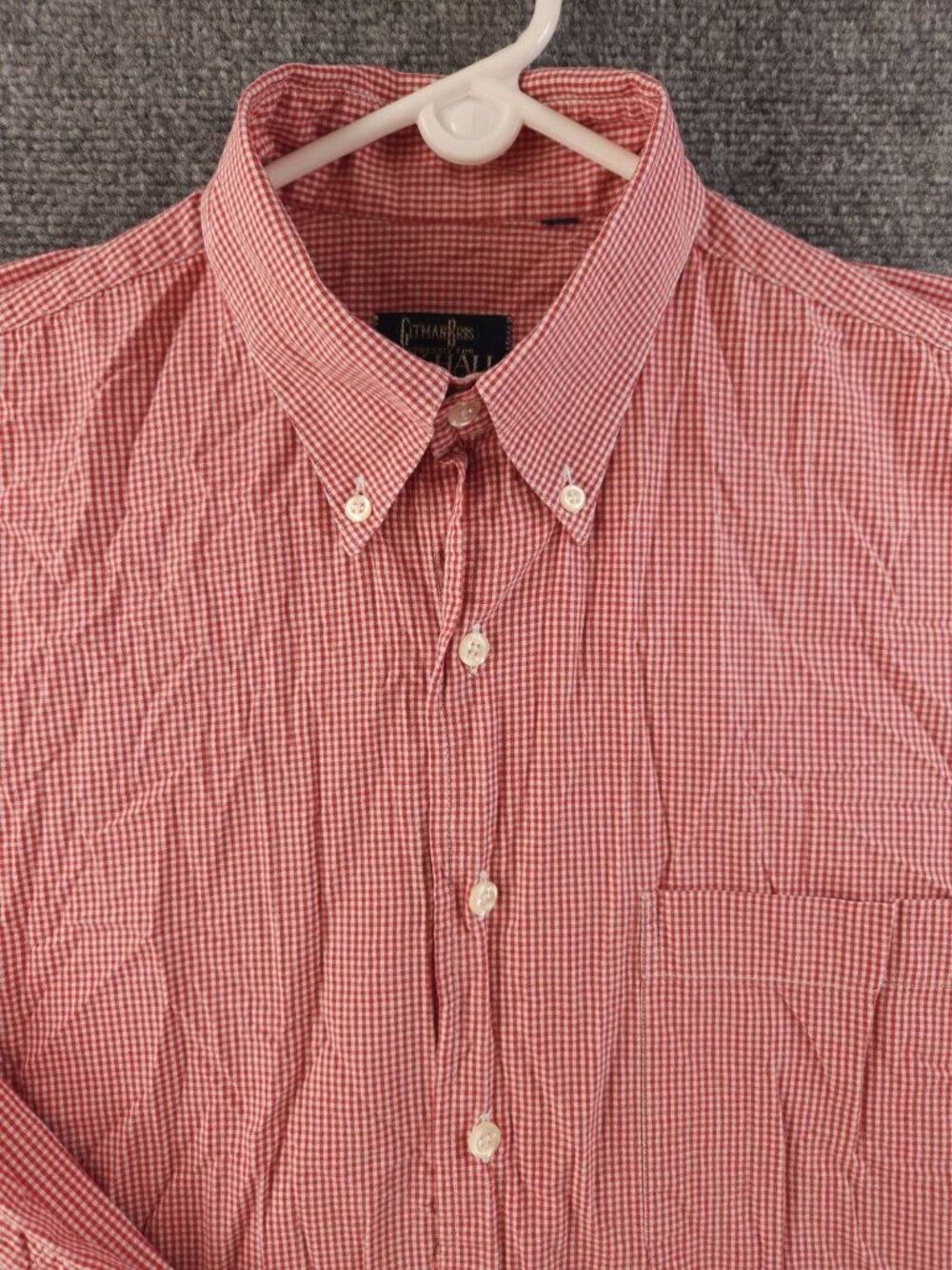 Gitman Bros Check USA 15.5 Cotton Button-Down Red Pocket Mens Long Sleeve Shirt